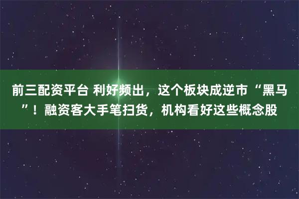 前三配资平台 利好频出,这个板块成逆市 “黑马”!融资客大手笔扫货,机构看好这些概念股